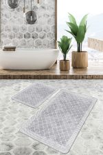 - PaspasTakimi-2li-Set1196-Gorsel-5 - Realhomes  2'li Set Gri - Beyaz Zeminde Çerçeveli Motifli Geometrik Desenli Geometrik Sade & Şık  2'li Banyo & Mutfak Paspas Takımı Realhomes