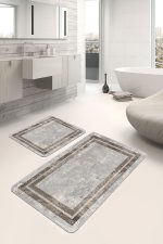 - PaspasTakimi-2li-Set1197-Gorsel-4 - Realhomes 2'li Set Gri - Kahverngi Zeminde Çerçeveli Motifli Eskitme Desenli Sade & Şık Avangarde 2'li Banyo & Mutfak Paspas Takımı Realhomes