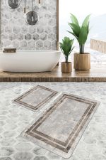 - PaspasTakimi-2li-Set1197-Gorsel-5 - Realhomes 2'li Set Gri - Kahverngi Zeminde Çerçeveli Motifli Eskitme Desenli Sade & Şık Avangarde 2'li Banyo & Mutfak Paspas Takımı Realhomes