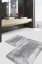 - PaspasTakimi-2li-Set1198-Gorsel-1 - Realhomes 2'li Set Gri - Beyaz Zeminde Çerçeveli Motifli Antik Desenli Eskitme Motifli Avangarde 2'li Banyo & Mutfak Paspas Takımı Realhomes