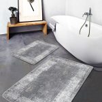2'li Set Gri Zeminde Çerçeveli Motifli Mermer Desenli Sade & Şık Geometrik  2'li Banyo & Mutfak Paspas Takımı Realhomes