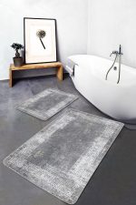 - PaspasTakimi-2li-Set1198-Gorsel - Realhomes 2'li Set Gri - Beyaz Zeminde Çerçeveli Motifli Antik Desenli Eskitme Motifli Avangarde 2'li Banyo & Mutfak Paspas Takımı Realhomes