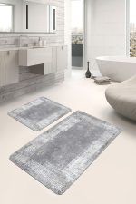 - PaspasTakimi-2li-Set1198-Gorsel-4 - Realhomes 2'li Set Gri - Beyaz Zeminde Çerçeveli Motifli Antik Desenli Eskitme Motifli Avangarde 2'li Banyo & Mutfak Paspas Takımı Realhomes