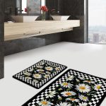 2'li Set Turkuaz - Yavruağzı Zeminde Abstract Motifli Tablo Desenli Bohem Sade & Şık  2'li Banyo & Mutfak Paspas Takımı Realhomes
