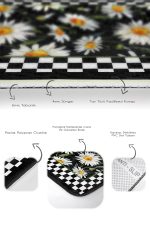 - PaspasTakimi-2li-Set1199-Gorsel-3 - Realhomes 2'li Set Siyah - Beyaz Zeminde Çerçeveli Motifli Papatya Desenli Floral Sade & Şık 2'li Banyo & Mutfak Paspas Takımı Realhomes