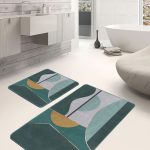 2'li Set Kırmızı Zeminde Kanvas Motifli Yağlıboya Desenli Modern Sade & Şık  2'li Banyo & Mutfak Paspas Takımı Realhomes