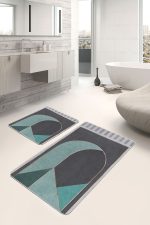 - PaspasTakimi-2li-Set1202-Gorsel-1 - Realhomes  2'li Set Gri Zeminde Geometrik Motifli Mordern Sanat Desenli Geometrik Modern  2'li Banyo & Mutfak Paspas Takımı Realhomes