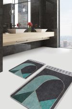 - PaspasTakimi-2li-Set1202-Gorsel-5 - Realhomes  2'li Set Gri Zeminde Geometrik Motifli Mordern Sanat Desenli Geometrik Modern  2'li Banyo & Mutfak Paspas Takımı Realhomes