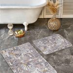 2'li Set Ekru Zeminde Altın renkli Motifli Geometrik Desenli Vintage Geometrik  2'li Banyo & Mutfak Paspas Takımı Realhomes