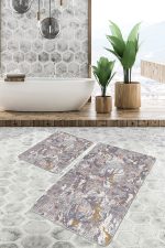 - PaspasTakimi-2li-Set1205-Gorsel-2 - Realhomes  2'li Set Krem - Gri Zeminde Örgü Motifli Otantik Desenli Eskitme Motifli Vintage  2'li Banyo & Mutfak Paspas Takımı Realhomes