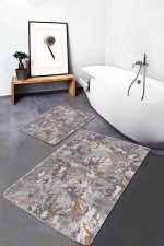 - PaspasTakimi-2li-Set1205-Gorsel-4 - Realhomes  2'li Set Krem - Gri Zeminde Örgü Motifli Otantik Desenli Eskitme Motifli Vintage  2'li Banyo & Mutfak Paspas Takımı Realhomes