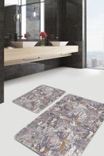 - PaspasTakimi-2li-Set1205-Gorsel-5 - Realhomes  2'li Set Krem - Gri Zeminde Örgü Motifli Otantik Desenli Eskitme Motifli Vintage  2'li Banyo & Mutfak Paspas Takımı Realhomes