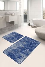 - PaspasTakimi-2li-Set1206-Gorsel-4 - Realhomes 2'li Set Lacivert Zeminde Örgü Motifli Etnik Desenli Eskitme Motifli Vintage 2'li Banyo & Mutfak Paspas Takımı Realhomes