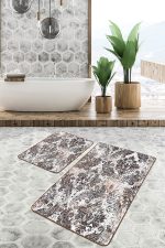 - PaspasTakimi-2li-Set1207-Gorsel - Realhomes  2'li Set Krem - Kahverengi Zeminde Etnik Motifli Otantik Desenli Vintage Eskitme Motifli  2'li Banyo & Mutfak Paspas Takımı Realhomes