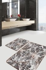 - PaspasTakimi-2li-Set1207-Gorsel-2 - Realhomes  2'li Set Krem - Kahverengi Zeminde Etnik Motifli Otantik Desenli Vintage Eskitme Motifli  2'li Banyo & Mutfak Paspas Takımı Realhomes