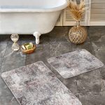 2'li Set Mavi - Beyaz Zeminde Rustik Motifli Dokuma Desenli Avangarde Eskitme Motifli  2'li Banyo & Mutfak Paspas Takımı Realhomes