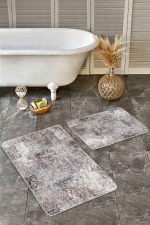 2'li Set Kahverengi Zeminde Eskitme Motifli Kilim Desenli Eskitme Motifli Vintage  2'li Banyo & Mutfak Paspas Takımı Realhomes