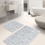 2'li Set Ekru- Gri Zeminde Çerçeveli Motifli Morrocan Desenli Eskitme Motifli Geometrik  2'li Banyo & Mutfak Paspas Takımı Realhomes