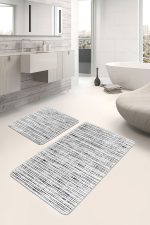 - PaspasTakimi-2li-Set1211-Gorsel-4 - Realhomes  2'li Set Siyah - Beyaz Zeminde Eskitme Motifli Boya Desenli Klasik Sade & Şık  2'li Banyo & Mutfak Paspas Takımı Realhomes