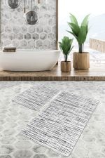 - PaspasTakimi-2li-Set1211-Gorsel-5 - Realhomes  2'li Set Siyah - Beyaz Zeminde Eskitme Motifli Boya Desenli Klasik Sade & Şık  2'li Banyo & Mutfak Paspas Takımı Realhomes