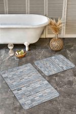 - Realhomes - Realhomes  2'li Set Eskitme Zeminde Kilim Motifli Örgü Desenli Eskitme Motifli Vintage  2'li Banyo & Mutfak Paspas Takımı Realhomes