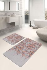 - PaspasTakimi-2li-Set1213-Gorsel-5 - Realhomes  2'li Set Kahverengi - Kırmızı Zeminde Antik Motifli Eskitme Desenli Eskitme Motifli Vintage  2'li Banyo & Mutfak Paspas Takımı Realhomes