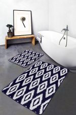 - PaspasTakimi-2li-Set1214-Gorsel-5 - Realhomes  2'li Set Lacivert - Beyaz Zeminde Örgü Motifli Kilim Desenli Klasik Geometrik  2'li Banyo & Mutfak Paspas Takımı Realhomes