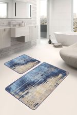 - PaspasTakimi-2li-Set1215-Gorsel-1 - Realhomes  2'li Set Gold - Mavi Zeminde Eskitme Motifli Dokuma Desenli Eskitme Motifli Vintage  2'li Banyo & Mutfak Paspas Takımı Realhomes