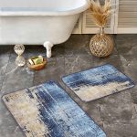 2'li Set Mavi - Krem Zeminde Osmanlı Motifli Etnik Desenli Avangarde Vintage  2'li Banyo & Mutfak Paspas Takımı Realhomes