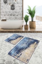 - PaspasTakimi-2li-Set1215-Gorsel-2 - Realhomes  2'li Set Gold - Mavi Zeminde Eskitme Motifli Dokuma Desenli Eskitme Motifli Vintage  2'li Banyo & Mutfak Paspas Takımı Realhomes