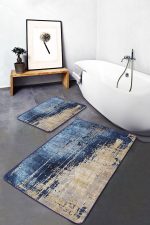 - PaspasTakimi-2li-Set1215-Gorsel-4 - Realhomes  2'li Set Gold - Mavi Zeminde Eskitme Motifli Dokuma Desenli Eskitme Motifli Vintage  2'li Banyo & Mutfak Paspas Takımı Realhomes