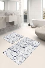 - PaspasTakimi-2li-Set1218-Gorsel-1 - Realhomes  2'li Set Lacivert - Gri Zeminde Duvar Motifli Mermer Desenli Klasik Sade & Şık  2'li Banyo & Mutfak Paspas Takımı Realhomes