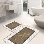 2'li Set Krem - Ekru Zeminde Kilim Motifli Antik Desenli Eskitme Motifli Avangarde  2'li Banyo & Mutfak Paspas Takımı Realhomes