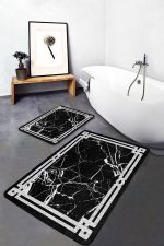 - PaspasTakimi-2li-Set1221-Gorsel-1 - Realhomes  2'li Set Siyah - Beyaz Zeminde Çerçeveli Motifli Mermer Desenli Sade & Şık Geometrik  2'li Banyo & Mutfak Paspas Takımı Realhomes
