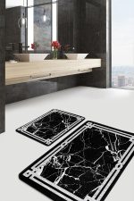 - PaspasTakimi-2li-Set1221-Gorsel-2 - Realhomes  2'li Set Siyah - Beyaz Zeminde Çerçeveli Motifli Mermer Desenli Sade & Şık Geometrik  2'li Banyo & Mutfak Paspas Takımı Realhomes