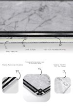 2'li Set Gri - Siyah Zeminde Çerçeveli Motifli Mermer Desenli Geometrik Sade & Şık  2'li Banyo & Mutfak Paspas Takımı Realhomes