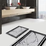 2'li Set Krem - Siyah Zeminde Antik Motifli Dokuma Halı Desenli Avangarde Eskitme Motifli  2'li Banyo & Mutfak Paspas Takımı Realhomes