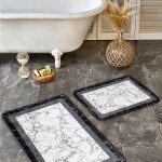 2'li Set Mavi Zeminde Eskitme Motifli Antik Desenli Eskitme Motifli Vintage  2'li Banyo & Mutfak Paspas Takımı Realhomes