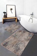 2'li Set Kahverengi Zeminde Otantik  Motifli Dokuma Desenli Eskitme Motifli Vintage  2'li Banyo & Mutfak Paspas Takımı Realhomes