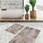 2'li Set Siyah - Beyaz Zeminde Guaj Boya Motifli Modern Sanat Desenli Klasik Vintage  2'li Banyo & Mutfak Paspas Takımı Realhomes