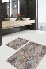 2'li Set Kahverengi Zeminde Otantik  Motifli Dokuma Desenli Eskitme Motifli Vintage  2'li Banyo & Mutfak Paspas Takımı Realhomes