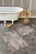 2'li Set Kahverengi Zeminde Otantik  Motifli Dokuma Desenli Eskitme Motifli Vintage  2'li Banyo & Mutfak Paspas Takımı Realhomes