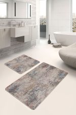 2'li Set Kahverengi Zeminde Otantik  Motifli Dokuma Desenli Eskitme Motifli Vintage  2'li Banyo & Mutfak Paspas Takımı Realhomes