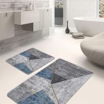 2'li Set Mavi - Siyah Zeminde Home Yazılı Motifli Düz Renk Desenli Sade & Şık Klasik  2'li Banyo & Mutfak Paspas Takımı Realhomes