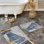 2'li Set Siyah - Beyaz Zeminde Modern Motifli Boho Desenli Bohem Geometrik  2'li Banyo & Mutfak Paspas Takımı Realhomes