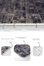 2'li Set Lacivert - Krem Zeminde Otantik Motifli Eskitme Desenli Eskitme Motifli Vintage  2'li Banyo & Mutfak Paspas Takımı Realhomes