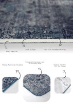 - PaspasTakimi-2li-Set1231-Gorsel-3 - Realhomes 2'li Set Lacivert Zeminde Örme Motifli Kilim Desenli Eskitme Motifli Vintage 2'li Banyo & Mutfak Paspas Takımı Realhomes