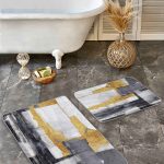 2'li Set Ekru - Siyah Zeminde Kilim Motifli Dokuma Halı Desenli Geometrik Vintage  2'li Banyo & Mutfak Paspas Takımı Realhomes