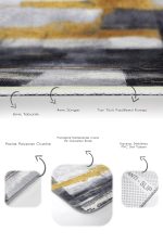 2'li Set Sarı - Gri Zeminde Altın Motifli Yağlıboya Desenli Modern Klasik  2'li Banyo & Mutfak Paspas Takımı Realhomes