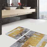 2'li Set Siyah - Süme Zeminde Kilim Motifli Eskitme Desenli Geometrik Eskitme Motifli  2'li Banyo & Mutfak Paspas Takımı Realhomes